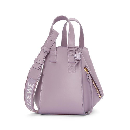 LOEWE/羅意威 22新款 Hammock系列 女士淡紫色緞面小牛皮同色金屬配件拆卸調節肩帶鉤扣開合單肩手提斜挎包A538H13X07-4534