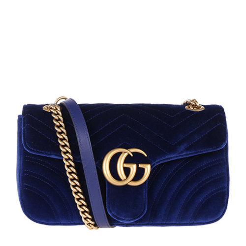 【馬思純同款】GUCCI/古馳 女士深藍色天鵝絨單肩包斜挎包 443497-K4D2T-4511