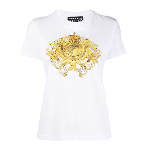 VERSACE JEANS/范思哲牛仔 女士拼色棉質經典標志性印花裝飾圓領短袖上衣T恤 B2HWA729-11620 多色可選