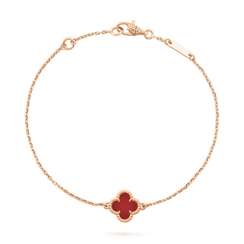 Van Cleef & Arpels/梵克雅寶 經典款Sweet Alhambra?系列 18K金玫瑰金鑲嵌紅玉髓四葉草手鏈 VCARN59K00