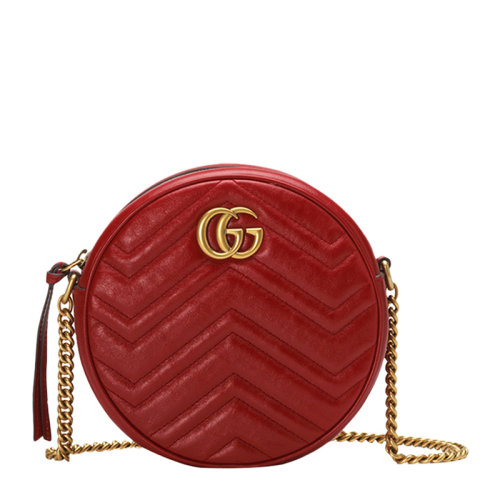GUCCI/古馳女士GGMarmont牛皮革圓形迷你鏈條單肩斜跨包ak550154
