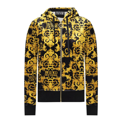 VERSACE JEANS/范思哲牛仔 女士拼色滌綸混紡彈性纖維經典字母徽標巴洛克圖案印花裝飾拉鏈開合長袖上衣外套連帽衫 B6HWA70C-S0034-899