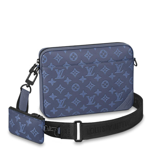 Louis Vuitton/路易威登 經典款DUO系列 男士藏青色老花皮革黑扣配可拆卸小袋單肩斜挎多功能郵差包M45730