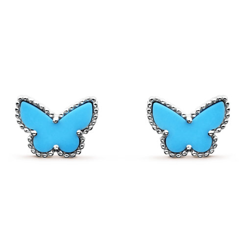 Van Cleef & Arpels/梵克雅寶 經(jīng)典Sweet Alhambra papillon系列  白金綠松石蝴蝶形狀耳釘VCARN5JN00