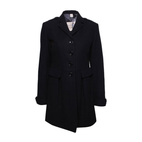 BURBERRY/博柏利 女士黑色羊毛混紡單排扣長款風衣大衣