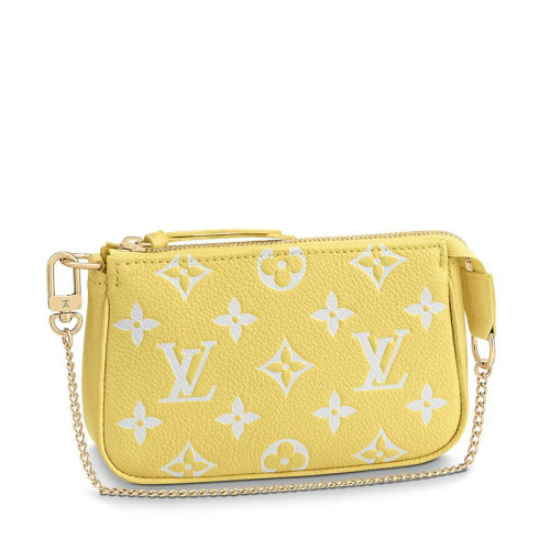 Louis Vuitton/路易威登 春夏限定 女士迷你黃色老花印花粒面牛皮革 鏈條包手拿包 MINI POCHETTE ACCESSOIRES迷你麻將包 M46129