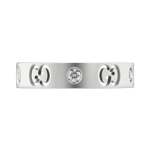GUCCI/古馳 Icon系列 雙G鏤空細(xì)節(jié)鑲有鉆石做點(diǎn)綴18K金白金戒指 660072J85689066