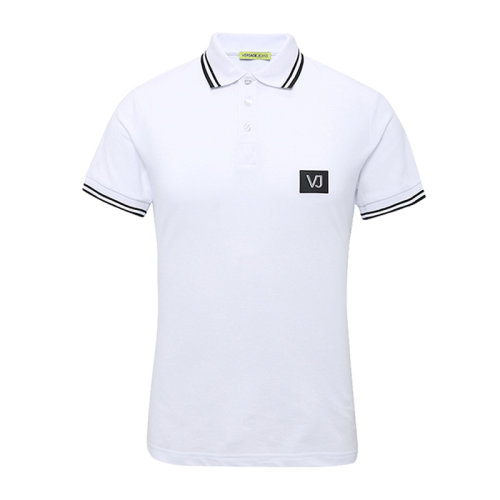 VERSACE JEANS/范思哲牛仔 男士白色棉質經典字母徽標刺繡裝飾翻領短袖上衣T恤Polo衫 B3GRA7P3-36571-003