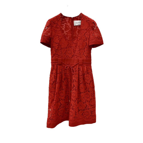 Valentino/華倫天奴  女裙 時尚百搭 蕾絲縷空 U領 女士紅色連衣裙 RB3VAL26360157  HKY210303