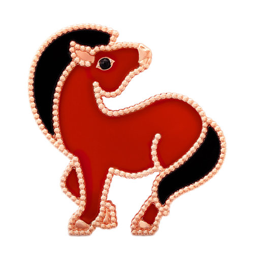 Van Cleef & Arpels/梵克雅寶 經典Lucky Animals系列 18k金玫瑰金圍繞紅玉黑瑪瑙小馬胸針VCARP5LJ00