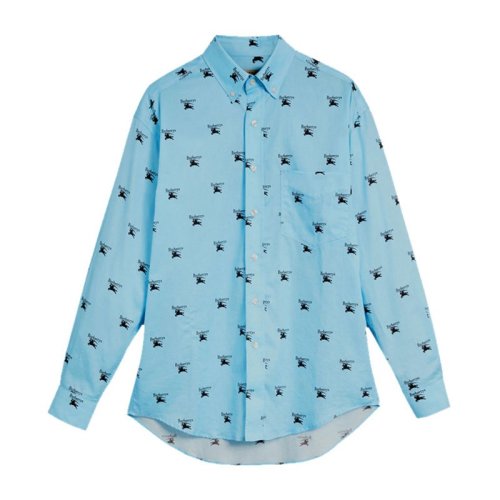 BURBERRY/博柏利 20春夏 男裝 服裝 男士淺藍(lán)棉質(zhì)LOGO標(biāo)識(shí)長袖 男士襯衫
