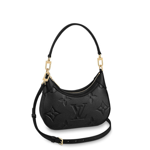 Louis Vuitton/路易威登 22春夏新款BAGATELLE系列 女士黑色老花壓紋粒面牛皮革金扣配可拆卸肩帶單肩斜挎手提包M46002