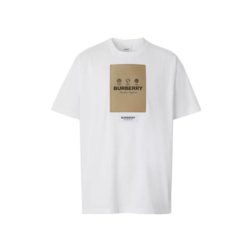 BURBERRY/博柏利 22年秋冬新款 男士白色純棉標簽貼花短袖T恤衫80575291