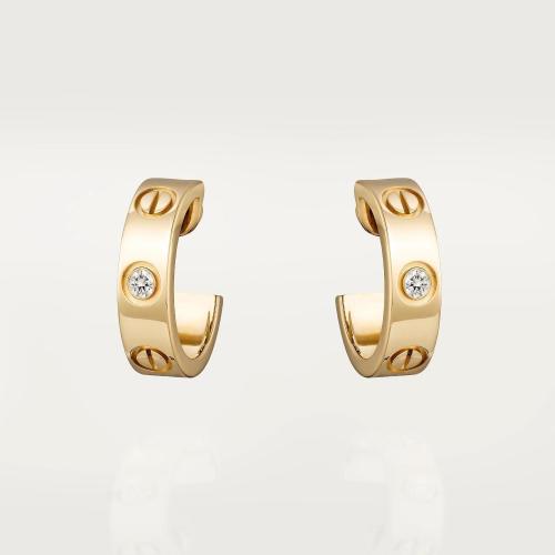  CARTIER 22年秋冬 女士 耳環(huán) LOVE耳環(huán)，鑲嵌2顆鉆石 18K黃金