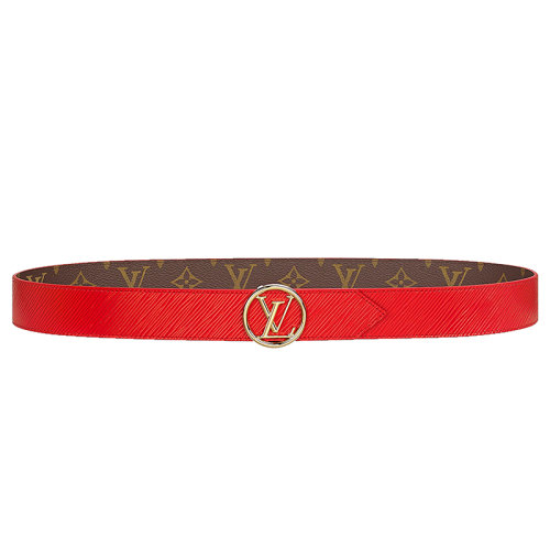 Louis Vuitton/路易威登 女士Monogram帆布和紅色小牛皮LV CIRCLE金扣35毫米雙面腰帶M9936V