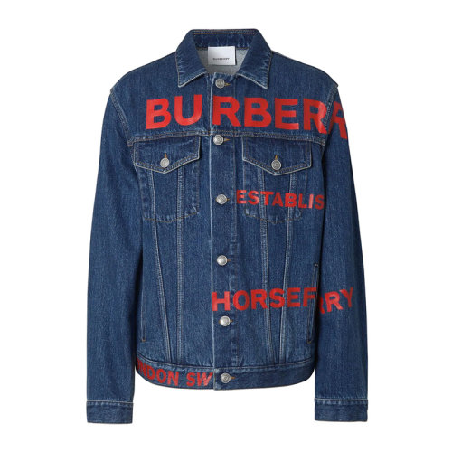 BURBERRY/博柏利  男裝 服裝 藍色棉質(zhì)logo印花時尚牛仔短款外套 男士夾克外套