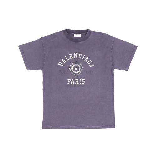 Balenciaga/巴黎世家 22年春夏新款 COLLEGE 1917系列 男女同款波爾多藍色純棉褪色效果短袖T恤612965TMV986164