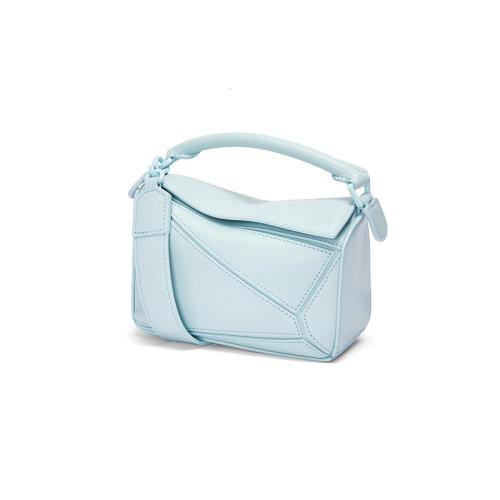 LOEWE/羅意威 22年新款 Puzzle系列 女士mini海藍寶石色緞面小牛皮單肩斜挎手提拼圖包A510U95X58-9514