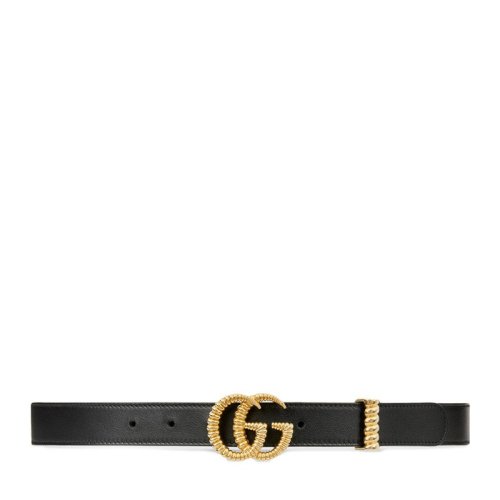 GUCCI/古馳   女士黑色皮革細(xì)款金屬織紋飾帶雙G腰帶 524103 AP00G 1000