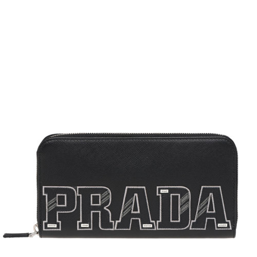 PRADA/普拉達 女士黑色皮革徽標貼飾長款錢包卡包手拿包女包 2ML317-2EC4