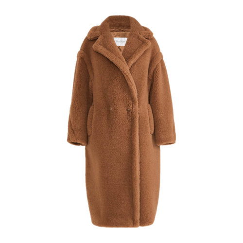 MaxMara/麥絲瑪拉 女士棕色駱駝毛混紡真絲經(jīng)典翻領(lǐng)雙排扣開合外套風(fēng)衣大衣 10161309-600-001