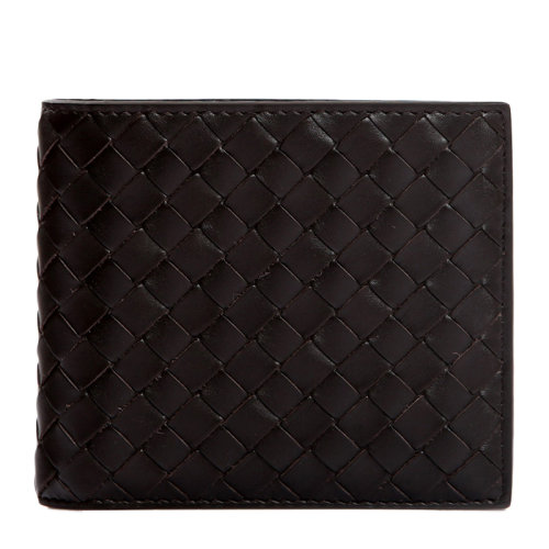 Bottega veneta 葆蝶家 男士深棕色簡(jiǎn)約編織休閑短款錢包