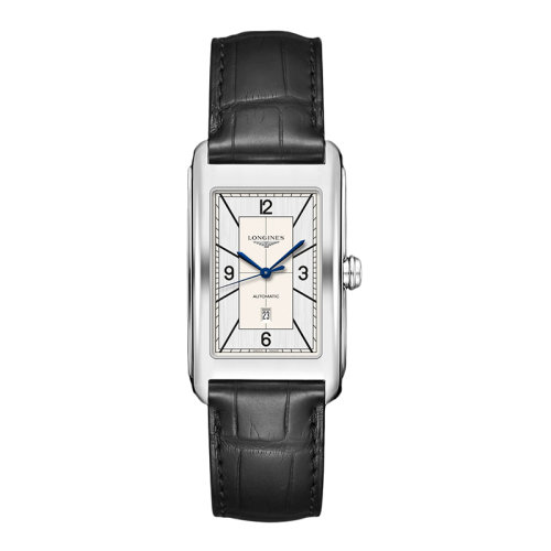 LONGINES/浪琴 黛綽維納系列 男女同款銀色自動(dòng)機(jī)械精鋼表殼和鱷魚(yú)皮表帶腕表28.2X47毫米L5.767.4.73.0