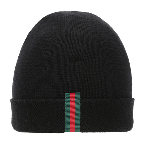GUCCI/古馳 古琦 男士 經典織帶 時尚黑色羊毛針織帽子 452398 4G498 1000
