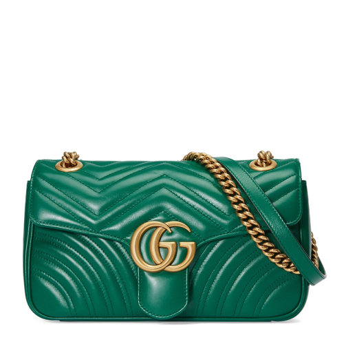 GUCCI/古馳  女士綠色牛皮雙G徽標波浪紋翻蓋鏈條包單肩包斜挎包女包 443497-DTDIT-3120