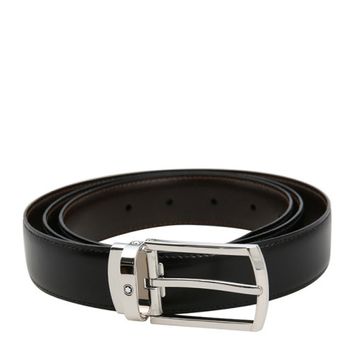 MontBlanc/萬寶龍 男士經典黑色卡扣腰帶皮帶 123889