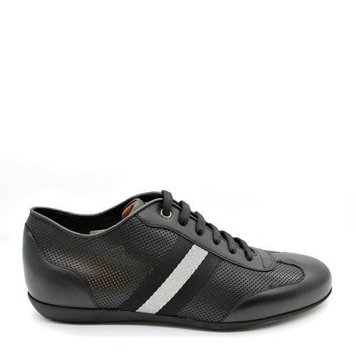 BALLY/ 巴利 男士黑色條紋皮質(zhì)系帶休閑 運(yùn)動鞋 6222349 CP BLK
