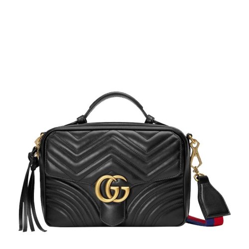 GUCCI 古馳    GG Marmont系列 女士牛皮雙G徽標絎縫手提包單肩斜挎包