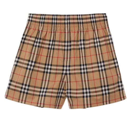 BURBERRY/博柏利  女士米色復古格紋彈力黑色側帶棉質(zhì)短褲80405981