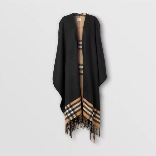  BURBERRY 22年秋冬 女士 格紋內襯羊絨美利奴羊毛混紡斗篷 80374231 預定商品1-3周發貨