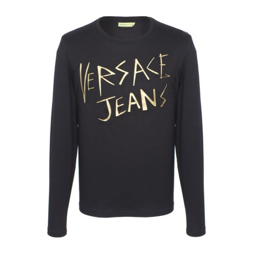 VERSACE JEANS/范思哲牛仔 男士黑色棉質經典字母徽標印花裝飾圓領長袖上衣T恤 B3GSA75B-36590-Y6A
