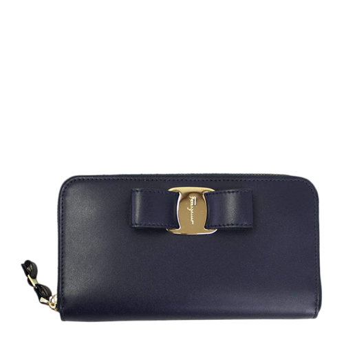 Salvatore Ferragamo/菲拉格慕 女士海軍藍色蝴蝶結長款錢包 22-D267-695162（99新未使用）