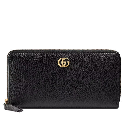 GUCCI/古馳 GG Marmont系列 女士黑色皮革金色金屬配件雙G全拉鏈式錢包456117CAO0G1000