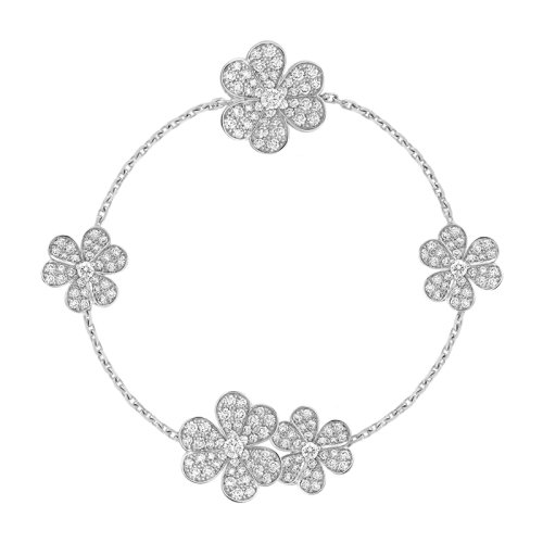 Van Cleef & Arpels/梵克雅寶 經(jīng)典Frivole系列 18k金白金鑲嵌鉆石滿鉆5個三瓣花朵手鏈VCARP6L700