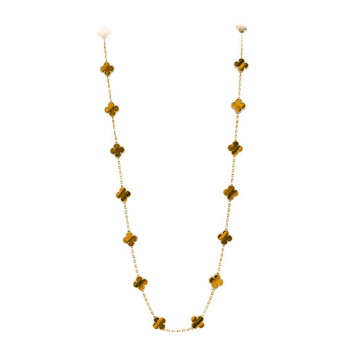 Van Cleef & Arpels/梵克雅寶 經典Vintage Alhambra系列 18k金黃金虎眼20四葉草長項鏈VCARD39900