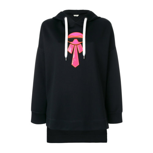 FENDI/芬迪  女裝 服裝 黑色棉質卡爾拉格斐圖案抽繩連帽 女士衛衣