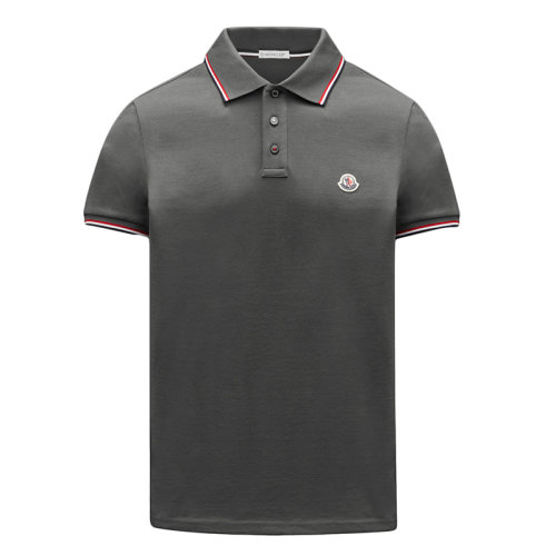 Moncler/蒙克萊  男士淺灰色棉質羅紋領和短袖邊飾三色嵌花POLO衫G20918A0001084556984