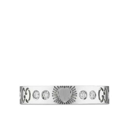 GUCCI/古馳  Icon系列 18k金白金心形鏤空圖案12顆白色鉆石戒指662055J85689066