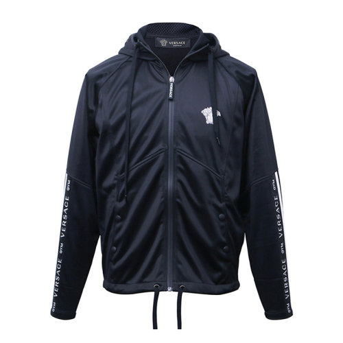 VERSACE/范思哲  男裝男士黑色棉質連帽拉鏈時尚休閑夾克外套   AUU18000AP00173A008  GMH0022B