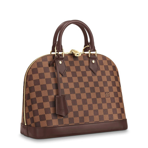 Louis Vuitton/路易威登 經典款ALMA系列 女士小號烏木色棋盤格帆布皮革修邊金扣金鎖配可拆卸肩帶單肩斜跨手提包N53151