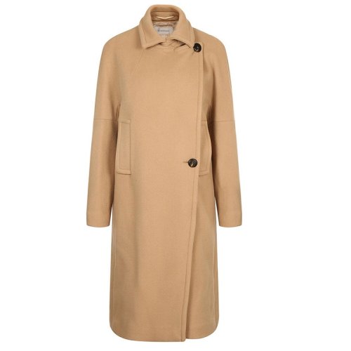 SPORTMAX 卡其色斜門襟 玳瑁色兩粒扣女士大衣 20160283600 10762 VELETTA001