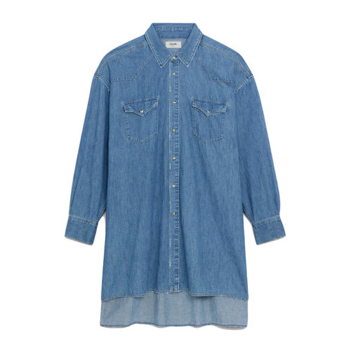 CELINE/賽琳 22年春夏新款 男士水洗藍(lán)色純棉長袖牛仔襯衫2T217362M.07UO