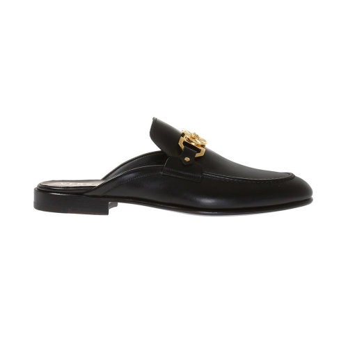 VERSACE/范思哲 男士黑色皮革金色金屬搭扣半拖鞋 DSU6204-DVT4C-D410H