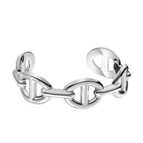 HERMES/愛馬仕 經典Cha?ne d'Ancre Encha?née系列 大號925純銀豬鼻子鏈環手鏈H109508B