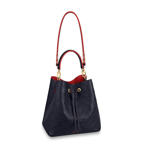Louis Vuitton/路易威登 22春夏新款NEONOé系列 女士中號海軍藍老花壓紋牛皮革紅色細節金扣配可拆卸肩帶單肩斜挎手提抽繩水桶包M45306