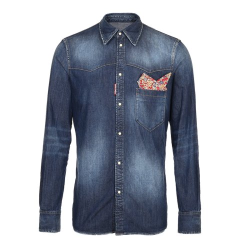 Dsquared2/D二次方 藍色-碎花領口巾裝飾 男士長袖襯衫 71DM026030341 470